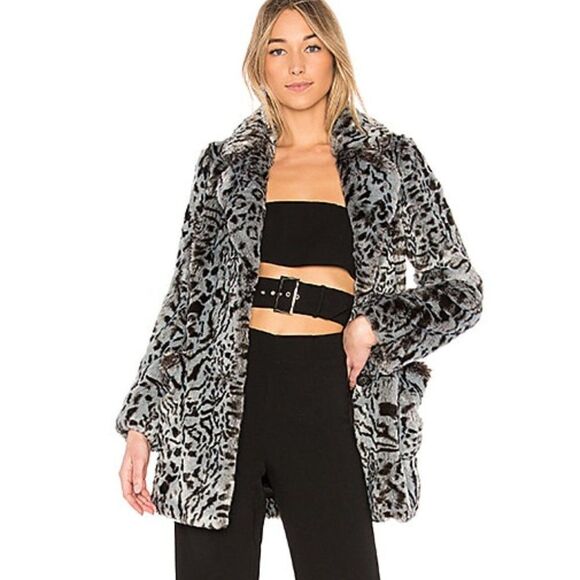 Lovers and Friends Size Small Gray Jacket Coat Faux Fur Animal Print - Picture 3 of 15